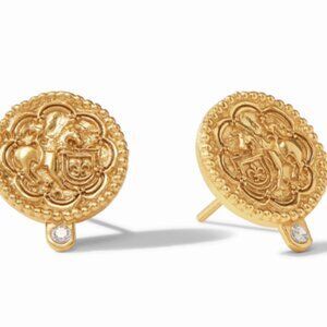 New withTags Julie Vos Gold Trieste Coin Cubic Zirconia Solitaire Earrings